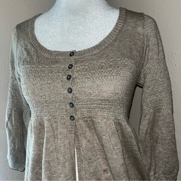 Vintage Y2K Abercrombie & Fitch 2000s Knit Babydoll Sweater Henley Top - Picture 2 of 8